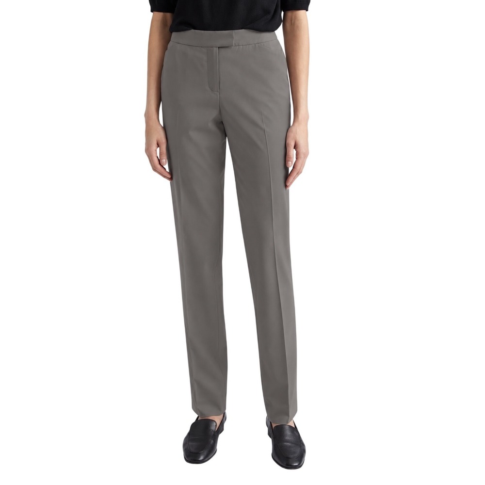 Lafayette 148 New York Clinton Finesse Crepe Straight Ankle Pants Taupe Gray 12